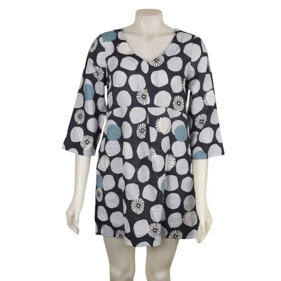 White Stuff Linen Tunic Top Shirt Blue Polka Dot Floral Size 6 - Picture 3 of 12